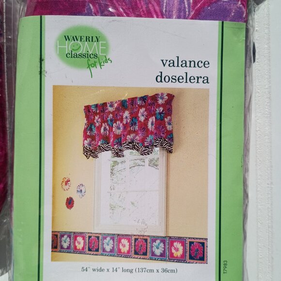 WAVERLY Kids Curtain Valances Daisy Hot Pink Zebra Print Pair NEW Girls Room Vtg - Picture 9 of 12